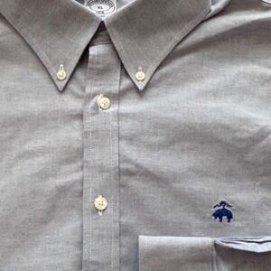 Brooks Brothers Sheep Logo Non Iron Button Down Dress Shirt XL Blue Stretch OCBD